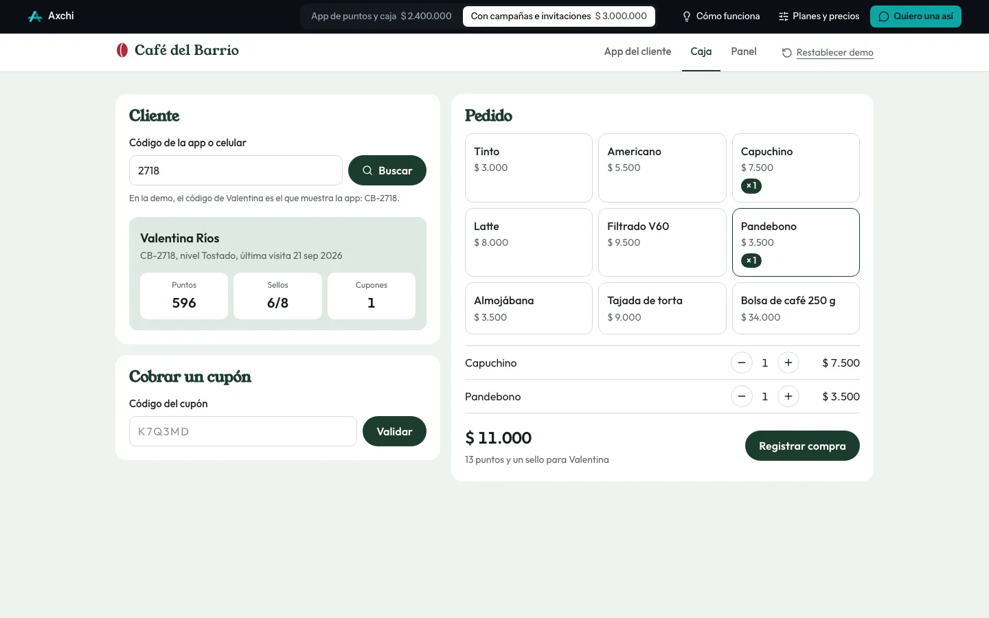 Caja con el cliente y el pedido
