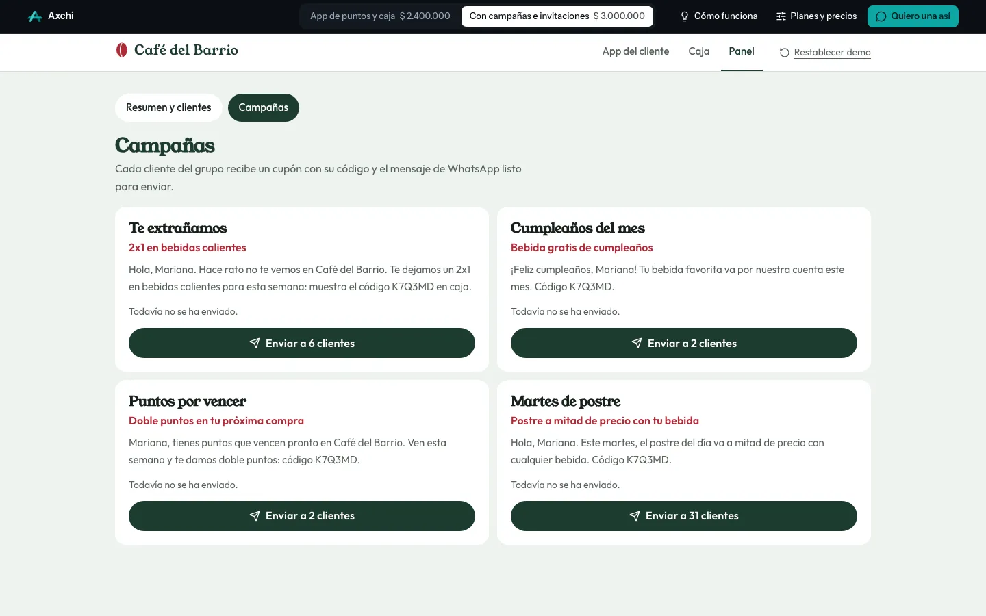 Campañas con cupones por grupo de clientes