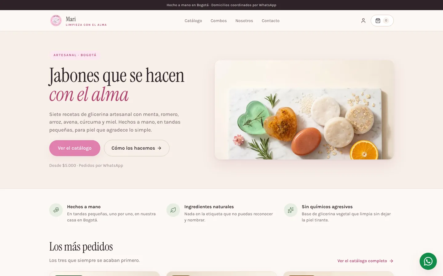 Portada de la tienda Jabones Mari en un computador