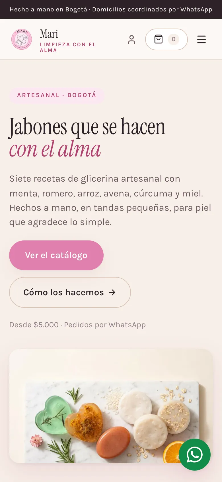Portada de la tienda Jabones Mari en un celular