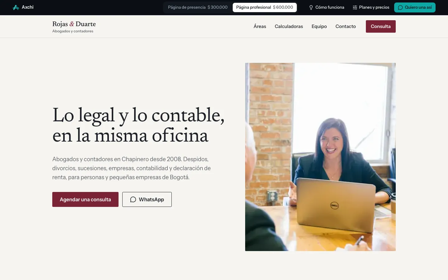 Portada de la demo de Rojas & Duarte, abogados y contadores