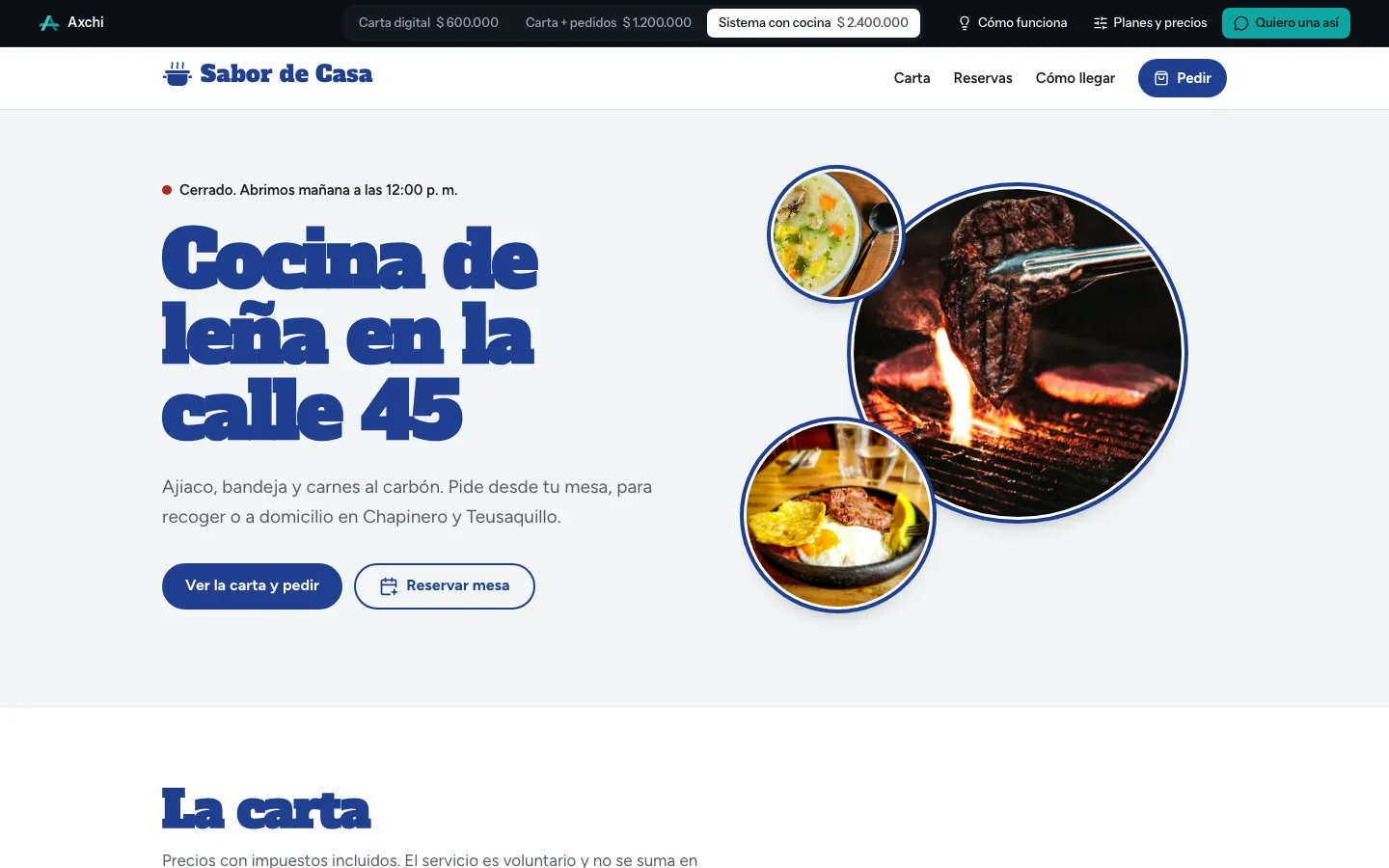 Portada de la demo de Sabor de Casa en un computador