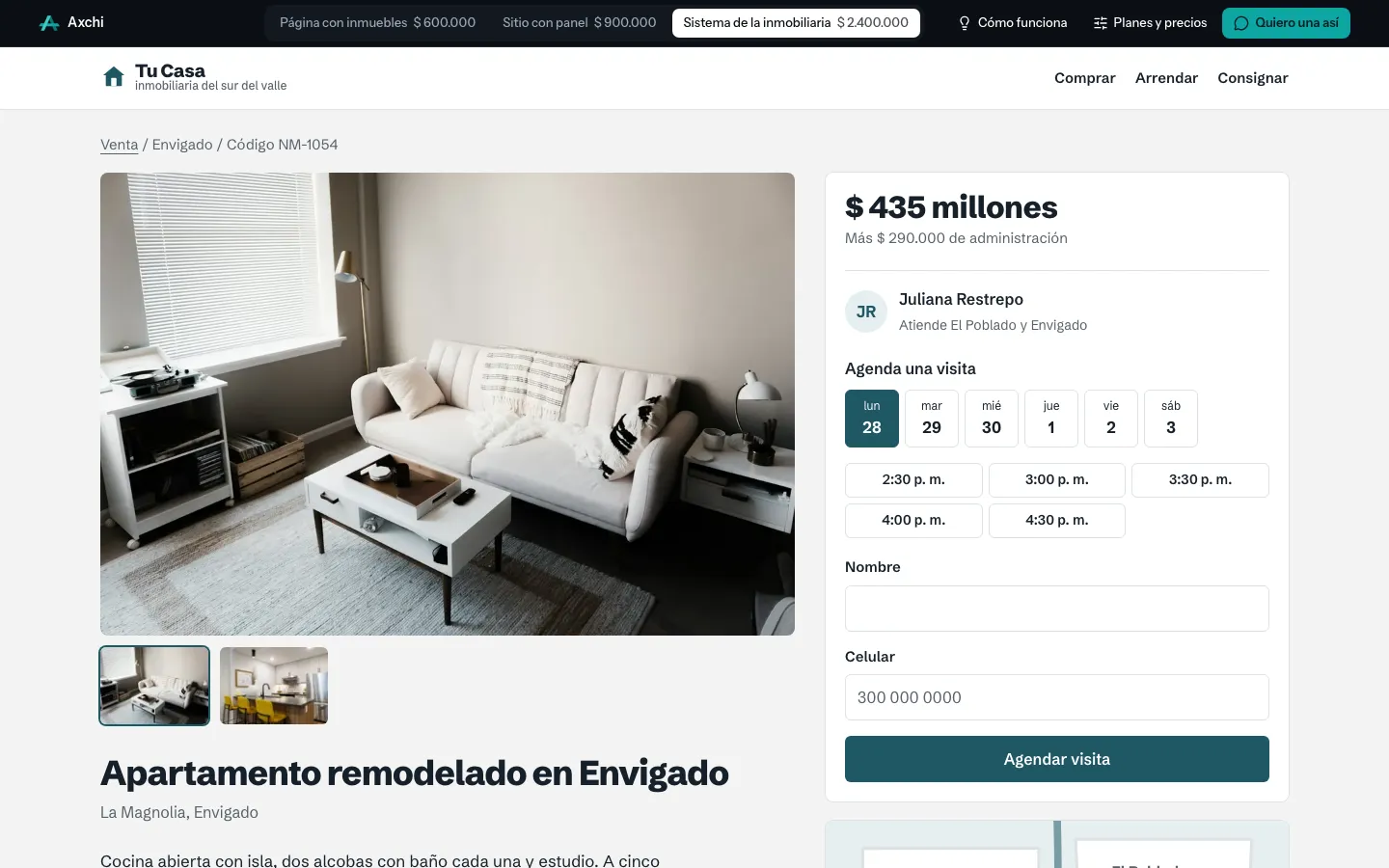 Ficha de inmueble con visita en línea