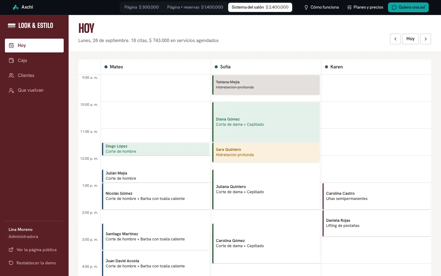 Agenda del día por profesional