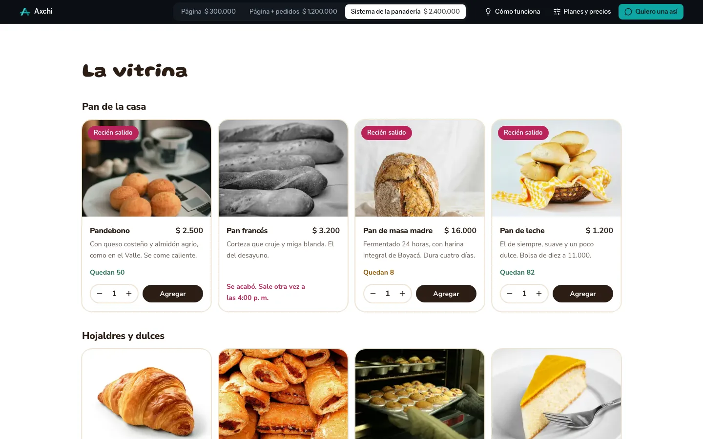 Vitrina con lo que queda de cada producto