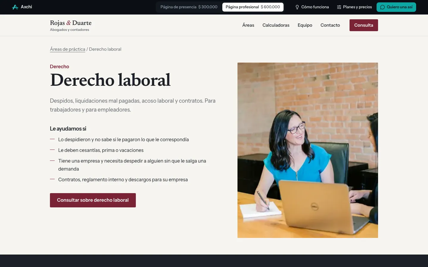 Página del área de derecho laboral